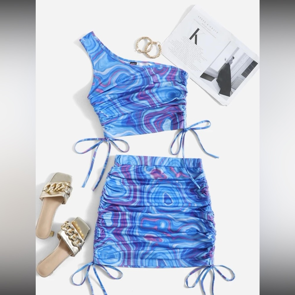 2Pc Ruched Skirt Set